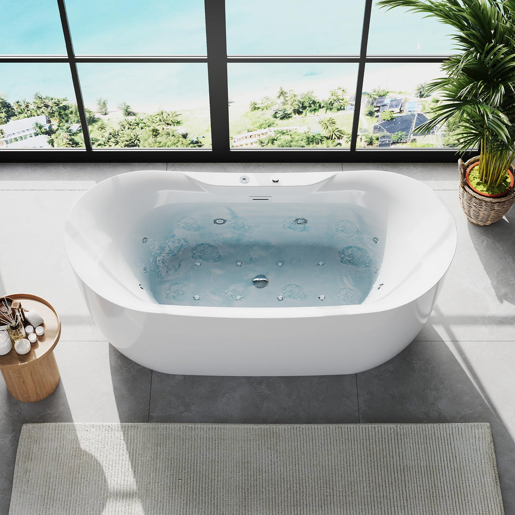 Freestanding Bathtub 59 inch Acrylic Free Standing Tub 59 Inch, Free Standing Tub with Chrome Drain & Overflow, Ergonomic Stand Alone Tub for Small Bathroom or Home Spa