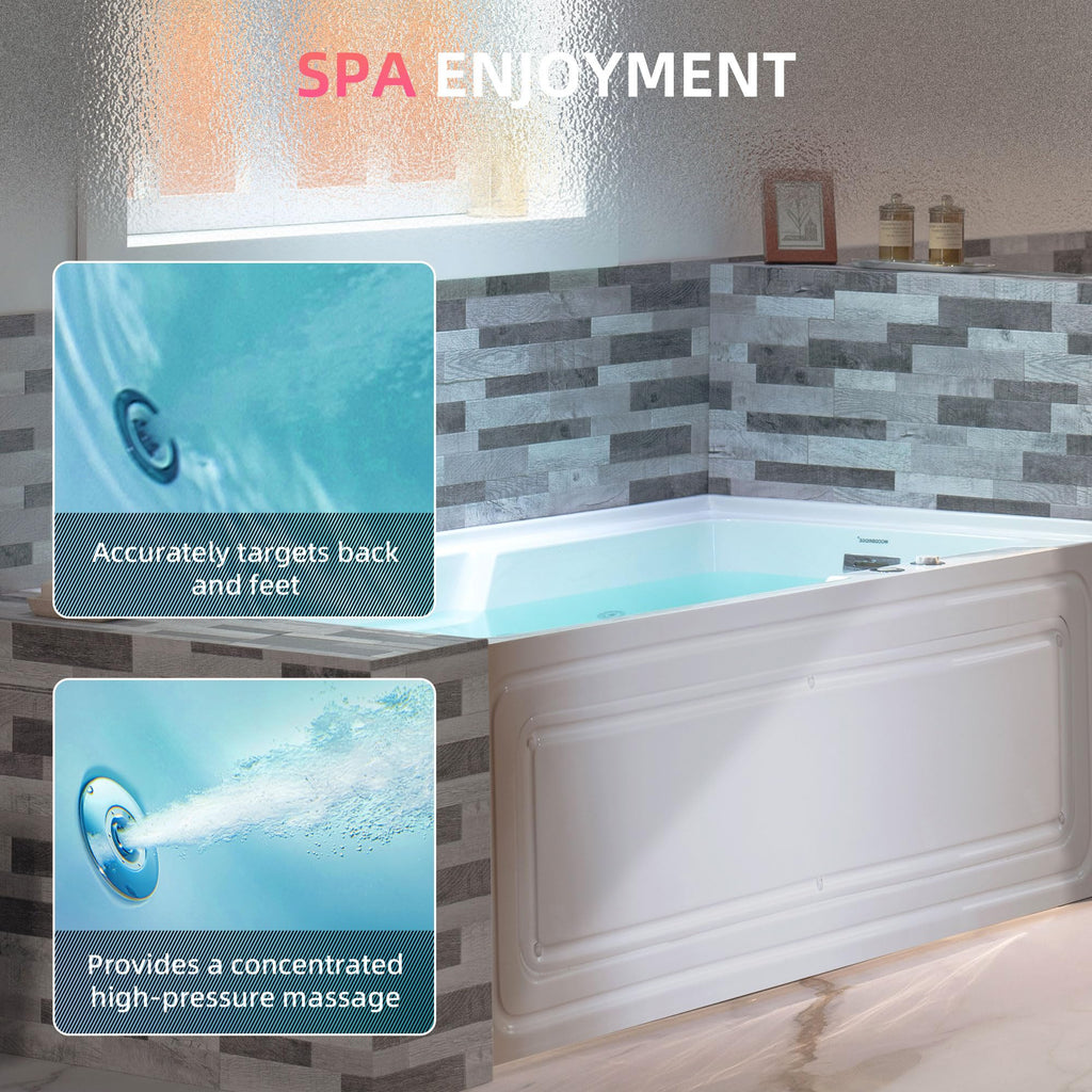 WOODBRIDGE 60" Alcove Acrylic Rectangular Whirlpool Heated Jetted Tub in White with Left Drain, Chrome pop-up Drain Included BS6030L