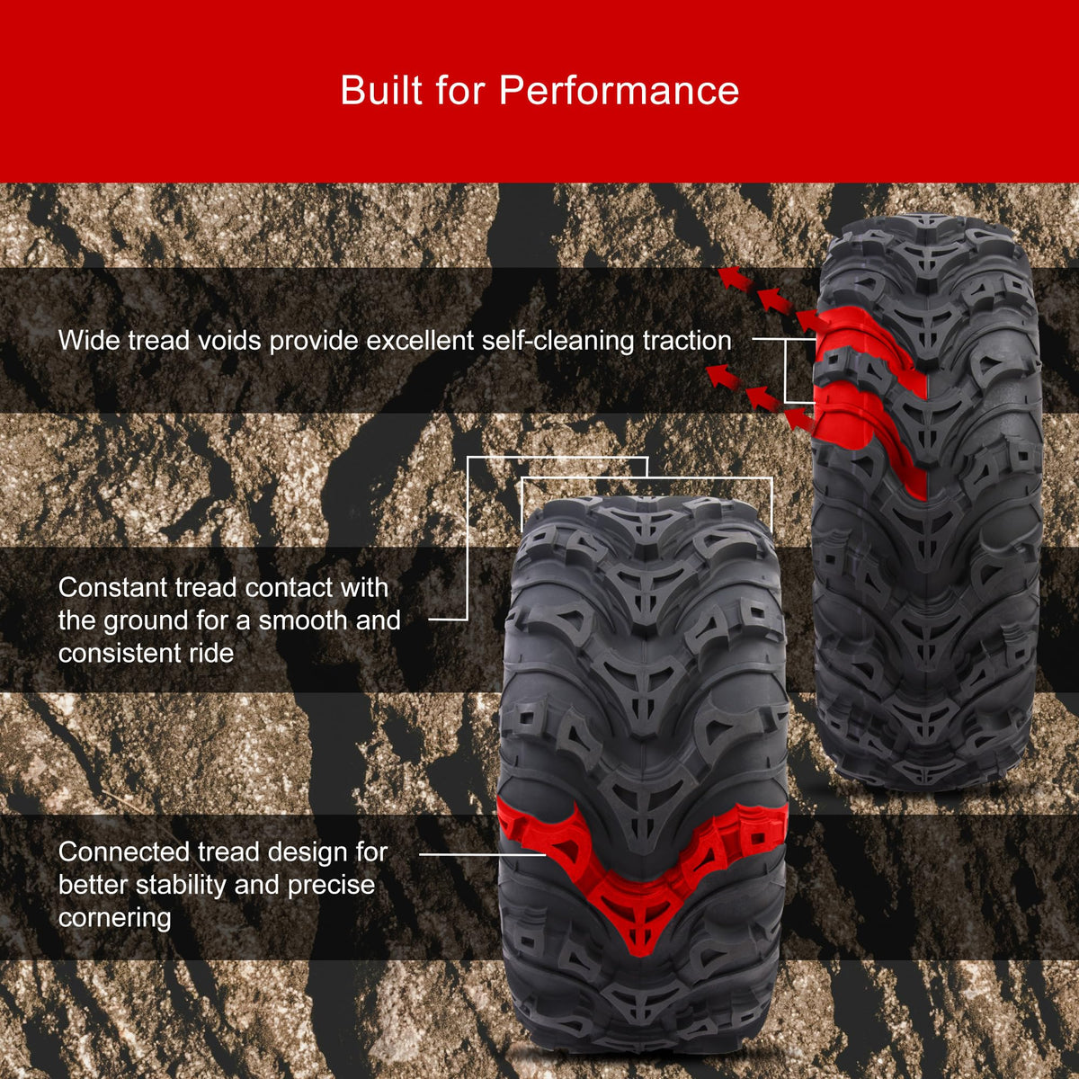 Tusk Mud Force ATV Tire Set ¨C 25x8-12 Front & 25x10-12 Rear ¨C Durable Off-Road Quad Tires Set of 4