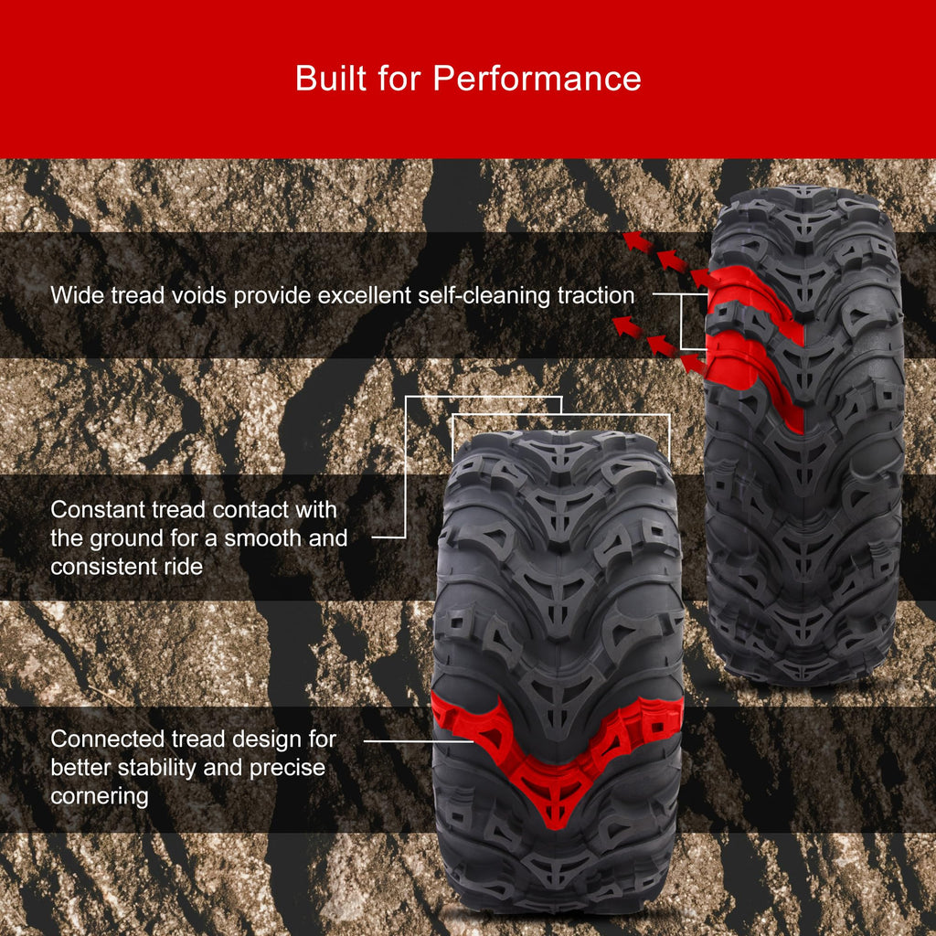 Tusk Mud Force ATV Tire Set ¨C 25x8-12 Front & 25x10-12 Rear ¨C Durable Off-Road Quad Tires Set of 4