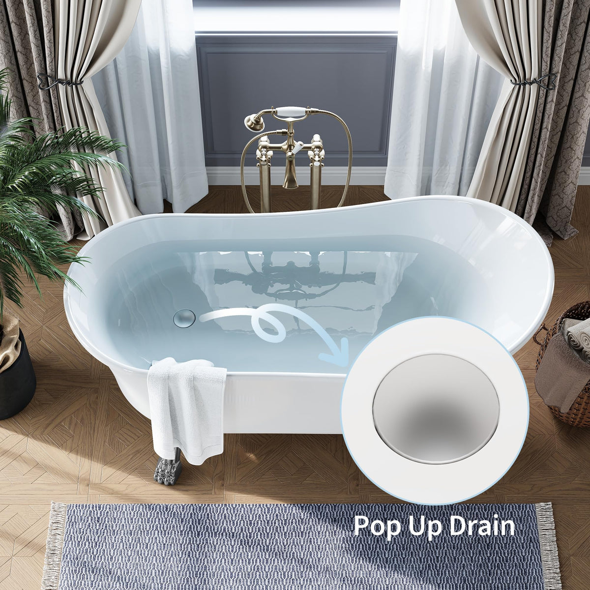 49" Acrylic Freestanding Bathtub - Japanese Square Soaking Tub with Built-in Seat & Toe-Tap Drain, Glossy White Finish, CUPC Certified
