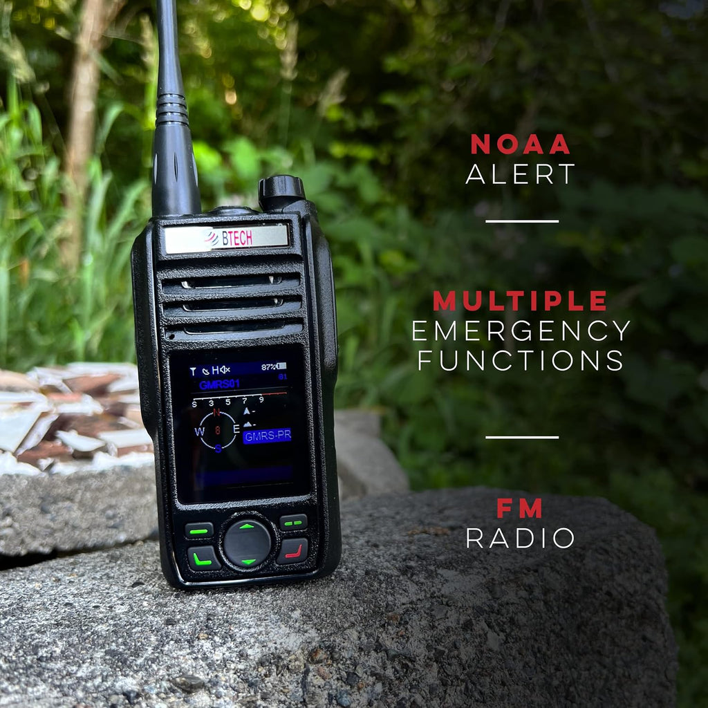 BTECH GMRS-PRO 5W Long-Range GMRS Radio â IP67 Waterproof, Bluetooth VOX, GPS, Texting, NOAA, Compass, Dual-Band Scanner, Off-Grid Location Sharing, Two-Way Walkie Talkie