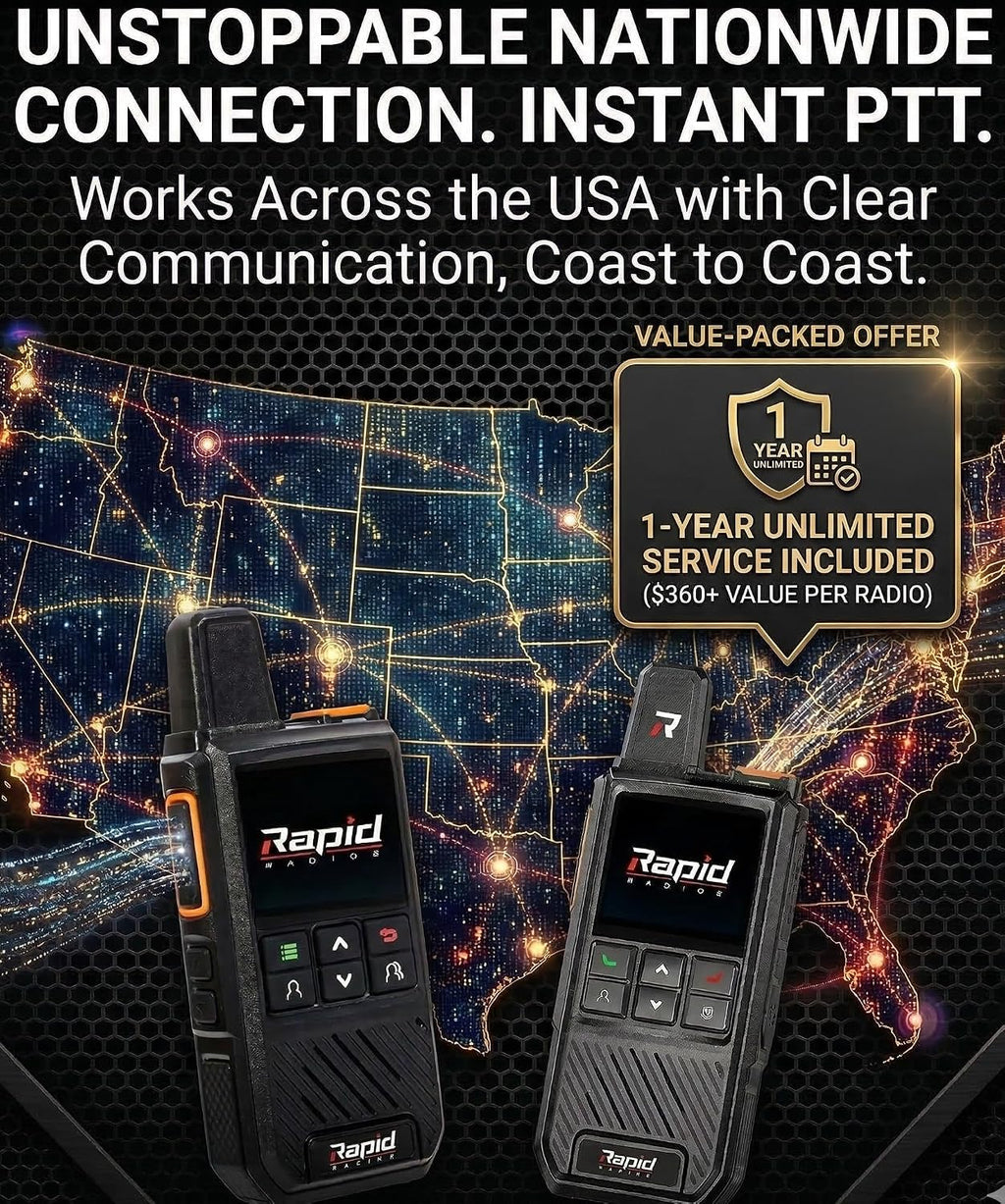 Rapid Radios G1 - Nationwide LTE Walkie-Talkies - Unlimited Range Cellular Push-to-Talk Two-Way Radios Set