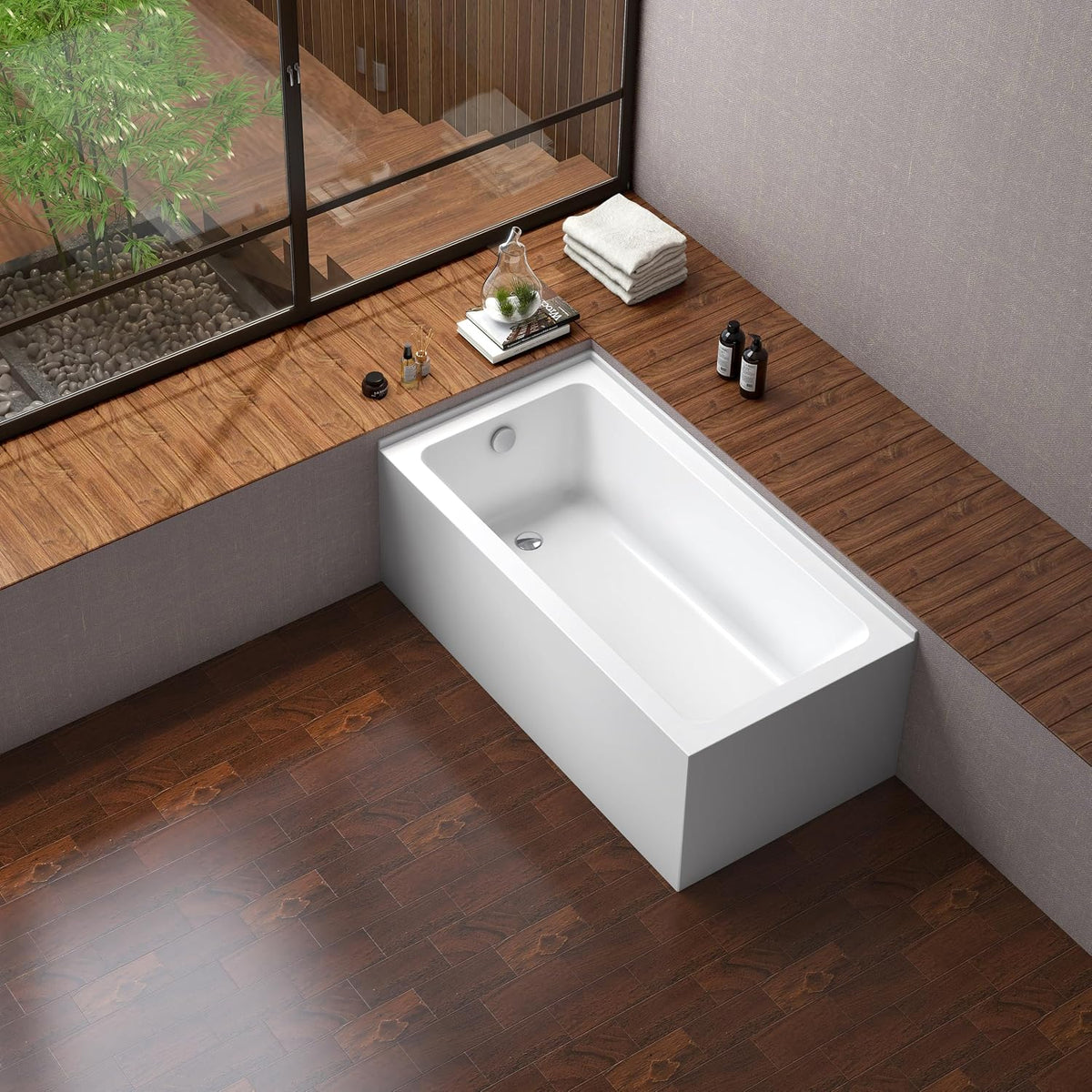 Kingston VTAP6030L22TS 2-Wall Corner Alcove Tub, Glossy White